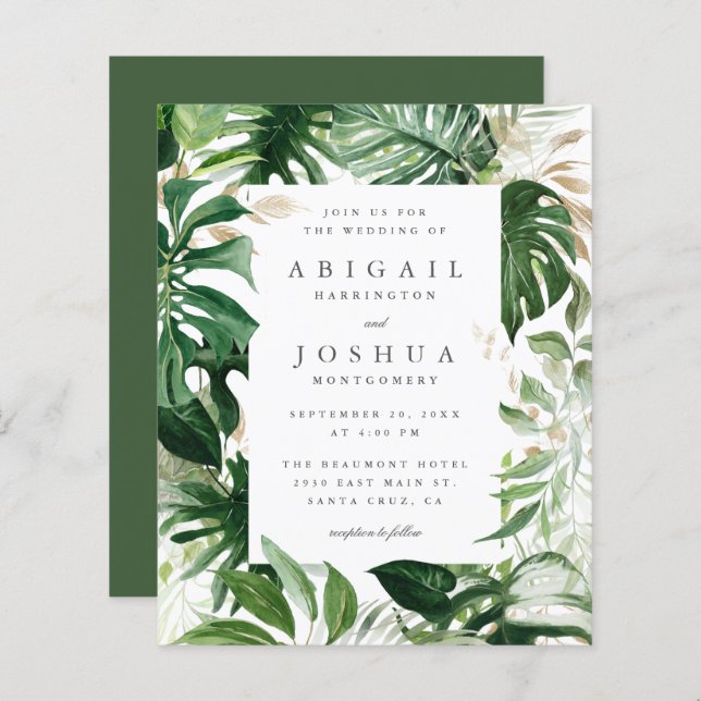 Papier Budget Gold & Aquarelle Mariage de verdure tropica (Devant / Derrière)