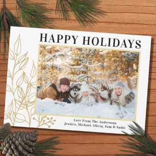 Papier Budget Gold Foliage Photo Happy Holidays Card