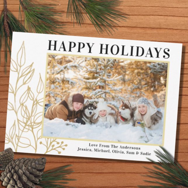 Papier Budget Gold Foliage Photo Happy Holidays Card (Créateur téléchargé)