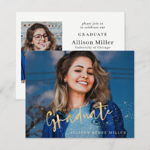 Papier Budget Gold Graduate 2 photos Invitation de diplôm