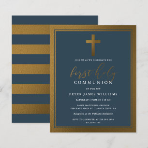 Papier Budget Gold & Marine Blue First Holy Communion