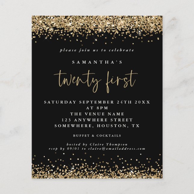 Papier Budget Gold Parties scintillant 21e Invitation Bla (Devant)