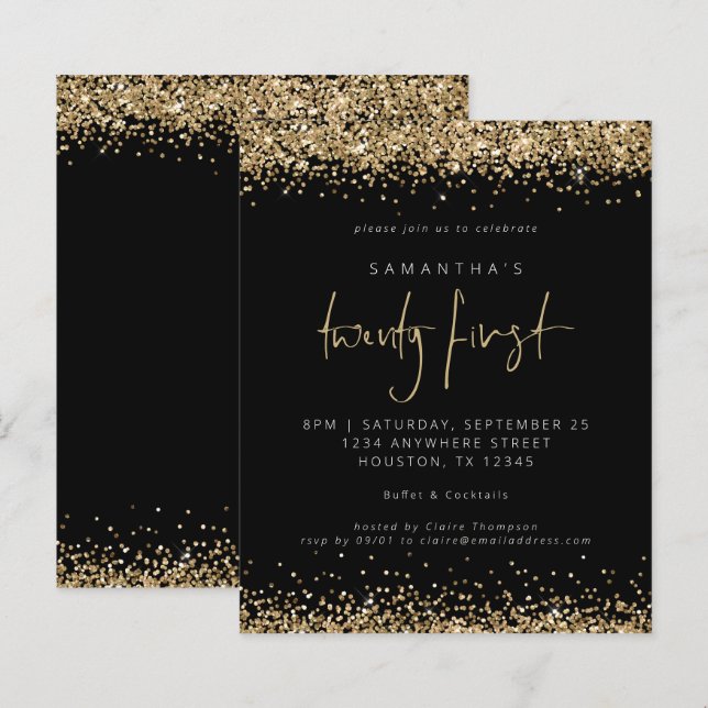 Papier Budget Gold Parties scintillant Black 21st Party I (Devant / Derrière)