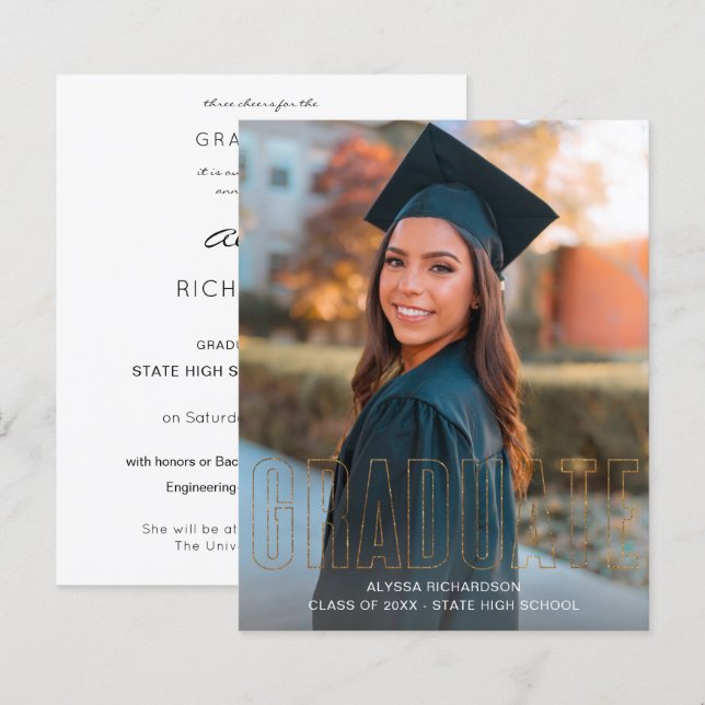 Papier Budget Gold Parties scintillant Graduate Photo Fai (Devant / Derrière)