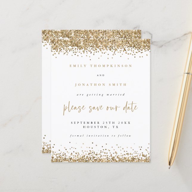 Papier Budget Gold Parties scintillant Script Mariage Enr (Devant/Arrière en situation)