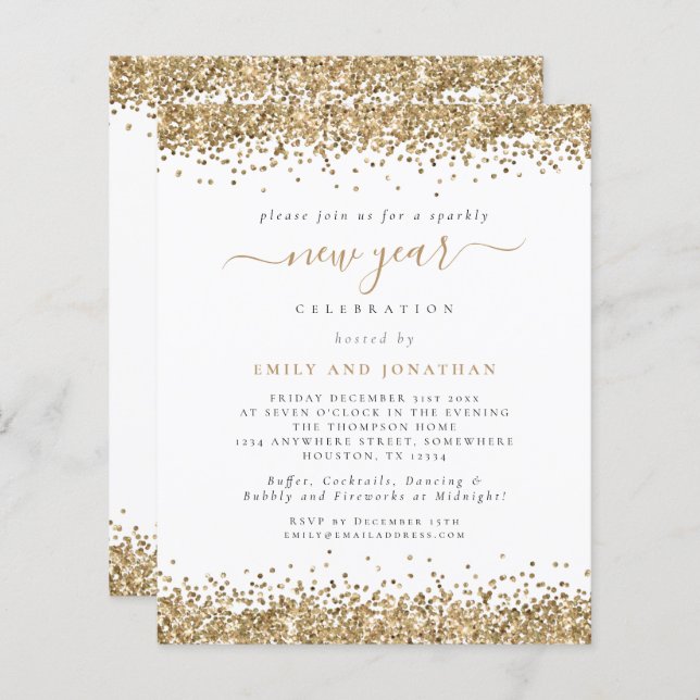 Papier Budget Gold Parties scintillant Script New Years E (Devant / Derrière)