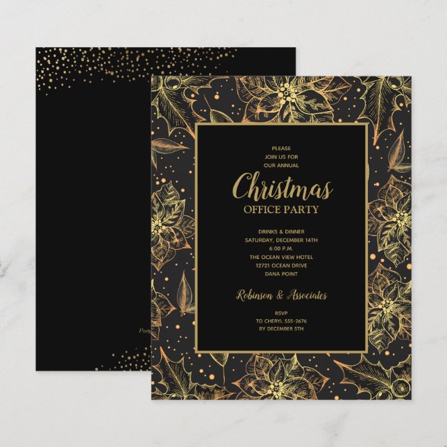 Papier Budget Gold Poinsettias Noël Invitations (Devant / Derrière)