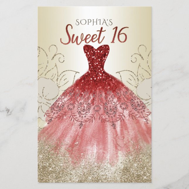 Papier Budget Gold Red Robe Sweet 16 Invitation (Devant)