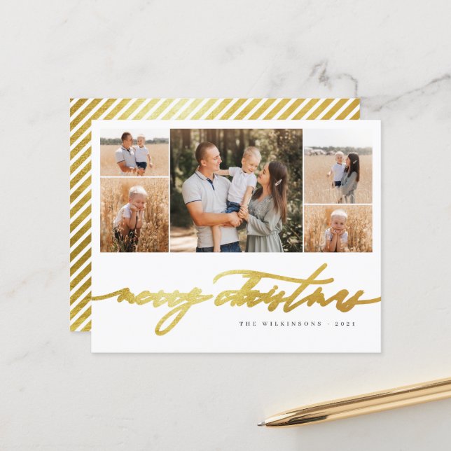 Papier Budget Gold Script 5 Photo Collage Joyeux Noël (Devant/Arrière en situation)