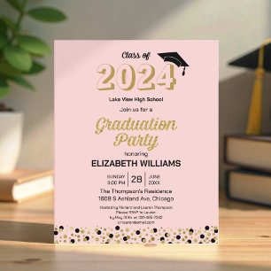 Papier Budget Gold Script Confetti Grad Party Invitation