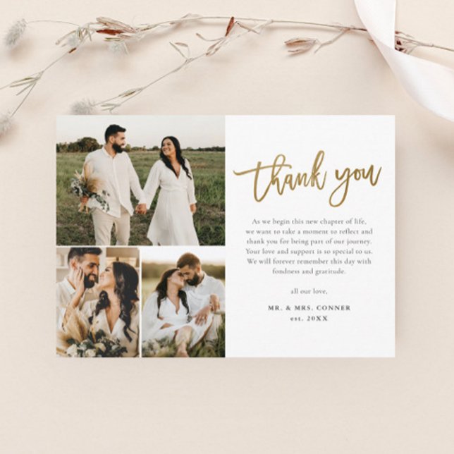 Papier Budget Gold Script Photo Collage Mariage Merci (Créateur téléchargé)