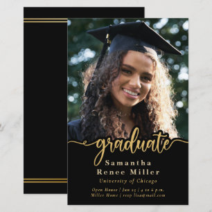 Papier Budget Gold Script Photo Graduation Invitation
