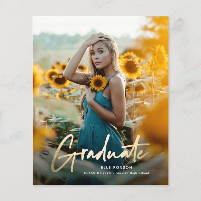 Papier Budget Gold Script Photo Graduation Invitation (Devant)