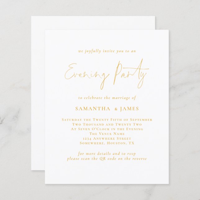 Papier Budget Gold Script QR Soirée de mariage Invitation (Devant / Derrière)
