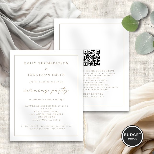 Papier Budget Gold Script Soirée Mariage Soirée Invitatio (Front and back view)