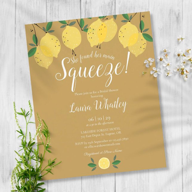 Papier Budget Gold Squeeze Lemon Fête des mariées Invitat (Créateur téléchargé)