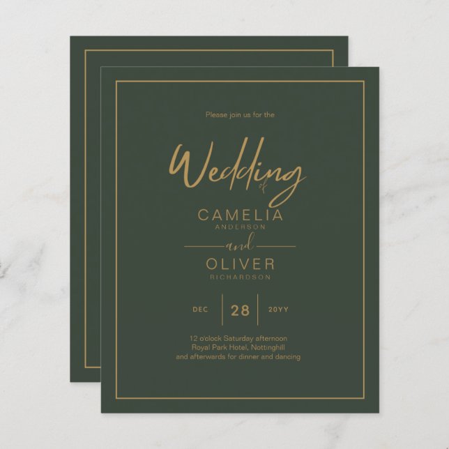 Papier BUDGET Gold Texte Script élégant moderne (Devant / Derrière)