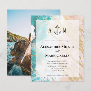 Papier Budget Golden Beach Ancre Photo Wedding Invitation