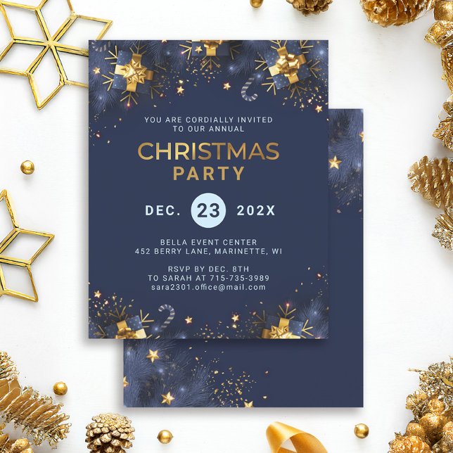 Papier Budget Golden Blue Christmas Party Invitation (Créateur téléchargé)