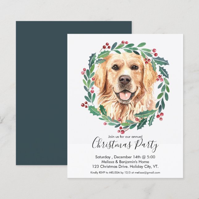 Papier Budget Golden Retriever Dog Christmas Invitation (Devant / Derrière)