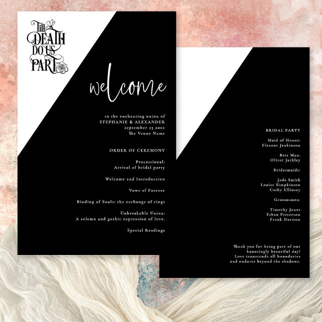 Papier Budget Goth Till Death Do Us Part Wedding Program (Front and back view)