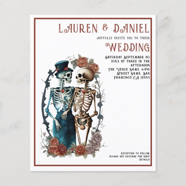 Papier Budget Gothique Beau Squelette QR Code Mariage (Devant)