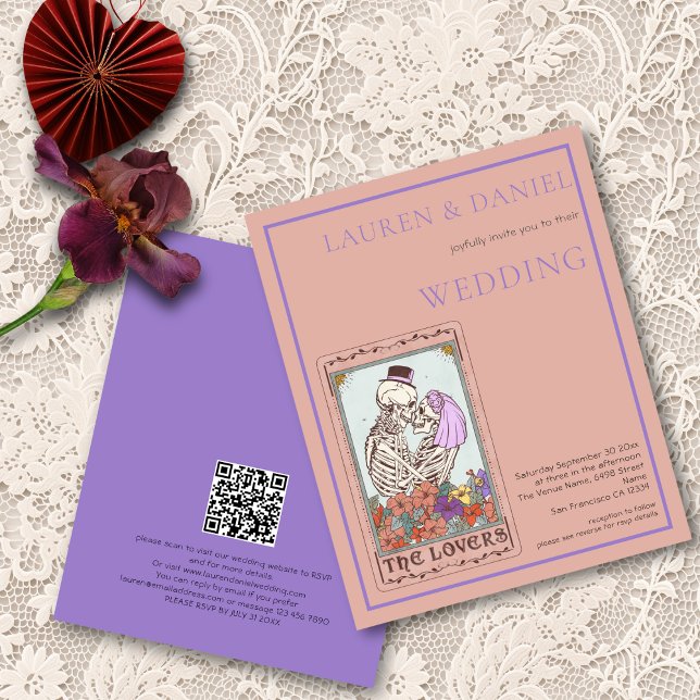 Papier Budget Gothique Tarot Card QR Code Mariage (Front and back views)
