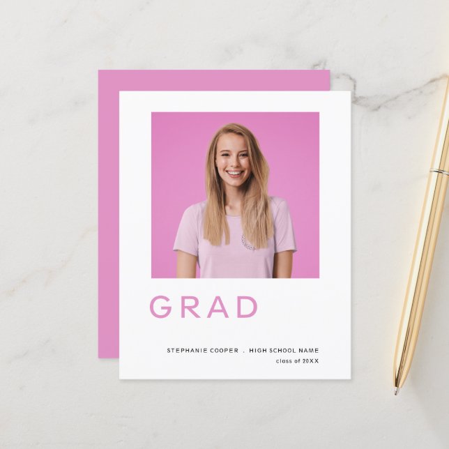 Papier Budget Grad Photo Pink Graduation Faire-part (Devant/Arrière en situation)
