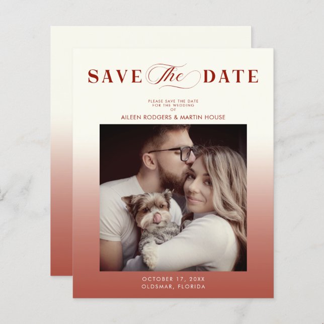 Papier Budget Gradient Wedding Photo Whimsical Script (Devant / Derrière)