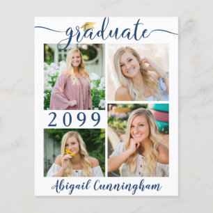 Papier Budget Graduate 5 Photos Bleu Script Faire-part