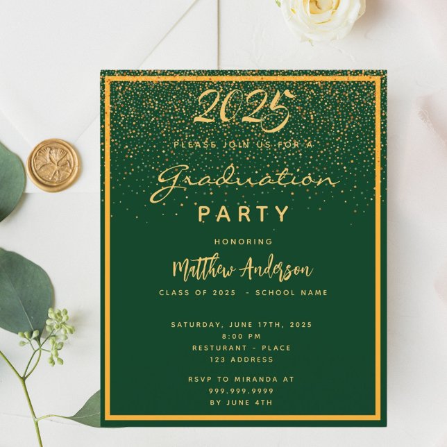 Papier Budget Graduation 2023 parti vert or invitation (Créateur téléchargé)