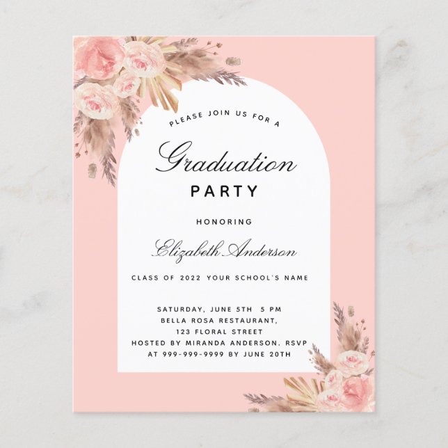Papier Budget Graduation fête blush pampas rose (Devant)
