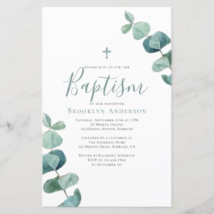 Papier Budget Grande Eucalyptus Baptême Invitation