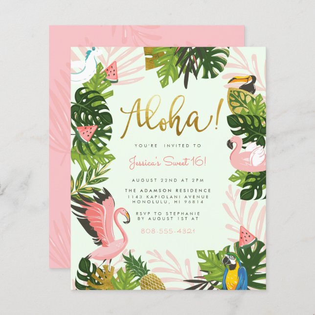 Papier Budget Green Aloha Hawaii Tropical Gold Anniversai (Devant / Derrière)