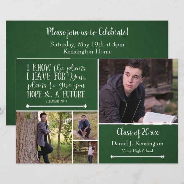 Papier Budget Green Bible Verse Graduation Photo Collage (Devant / Derrière)