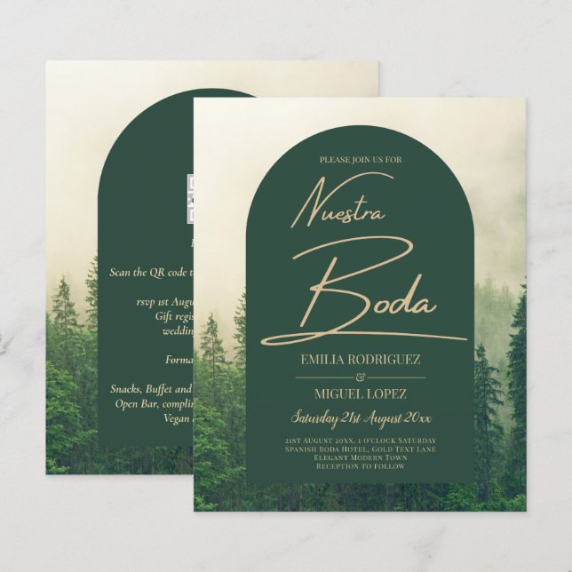 Papier BUDGET Green Forest Pine Trees Mariage BODA INVITA (Devant / Derrière)