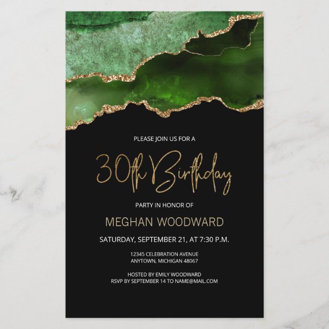Papier Budget Green Gold Agate 30e anniversaire Invitatio (Devant)