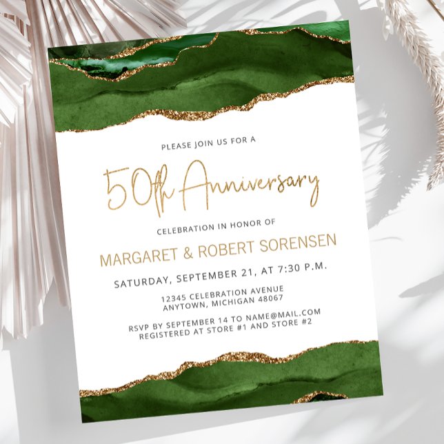 Papier Budget Green Gold Agate 50th Anniversary Invite (Créateur téléchargé)
