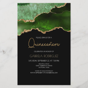Papier Budget Green Gold Agate Quinceañera Invitation