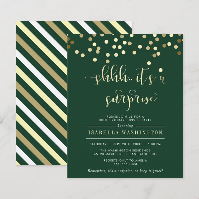 Papier Budget Green Gold Confetti Surprise fête d'anniver (Devant / Derrière)