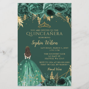Papier Budget Green Gold Princesse Quinceañera Invitation