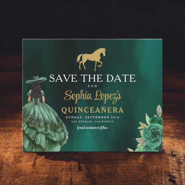 Papier Budget Green Gold Quinceanera Enregistrer la date (Créateur téléchargé)