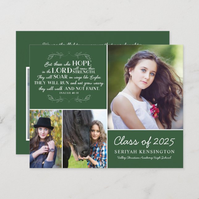 Papier Budget Green Graduation Bible Verse Photo Collage (Devant / Derrière)
