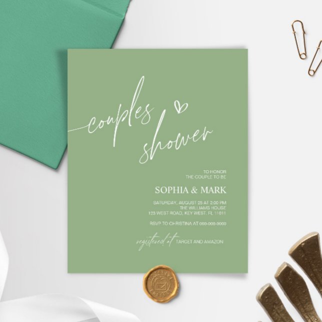 Papier Budget Green Minimaliste Couples Douche Invitation (Créateur téléchargé)
