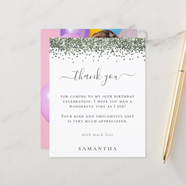 Papier Budget Green Parties scintillant photo Sweet 16 Me (Devant/Arrière en situation)