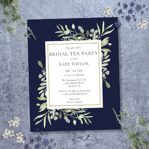 Papier Budget Greenery Marine Blue Bridal Tea Party Invit