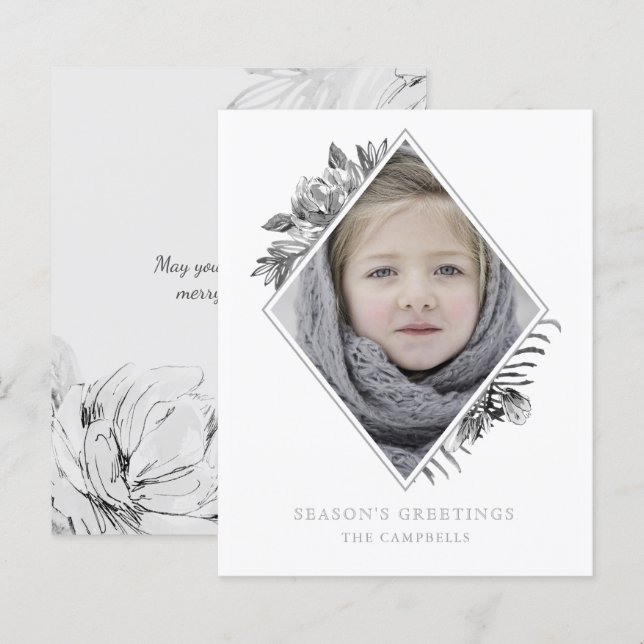 Papier Budget Grey Botanical Elegant Photo Holiday Card (Devant / Derrière)