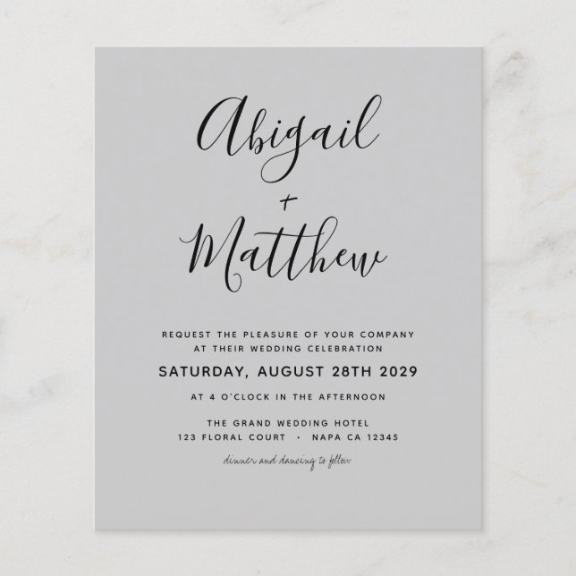 Papier Budget Grey Moderne Élégant Mariage Invitation (Devant)