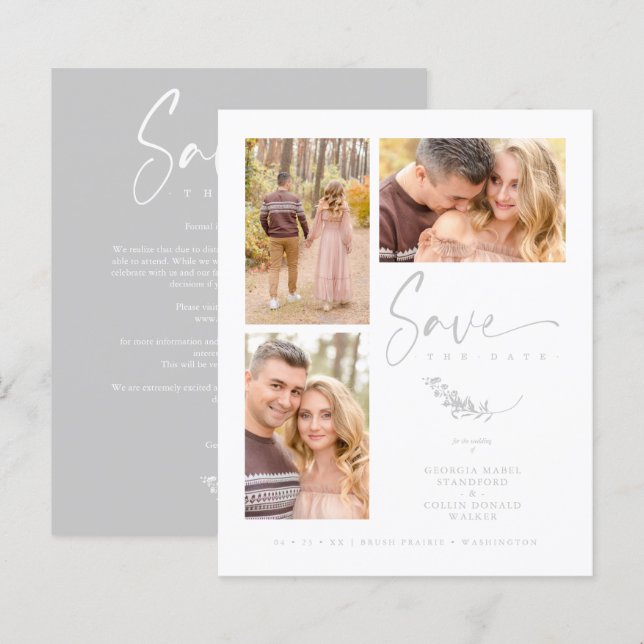 Papier Budget Grey Trendy Branches Wedding 3 Photos (Devant / Derrière)