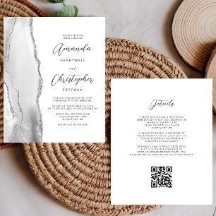 Papier Budget Grey White Silver Agate QR Code Mariage